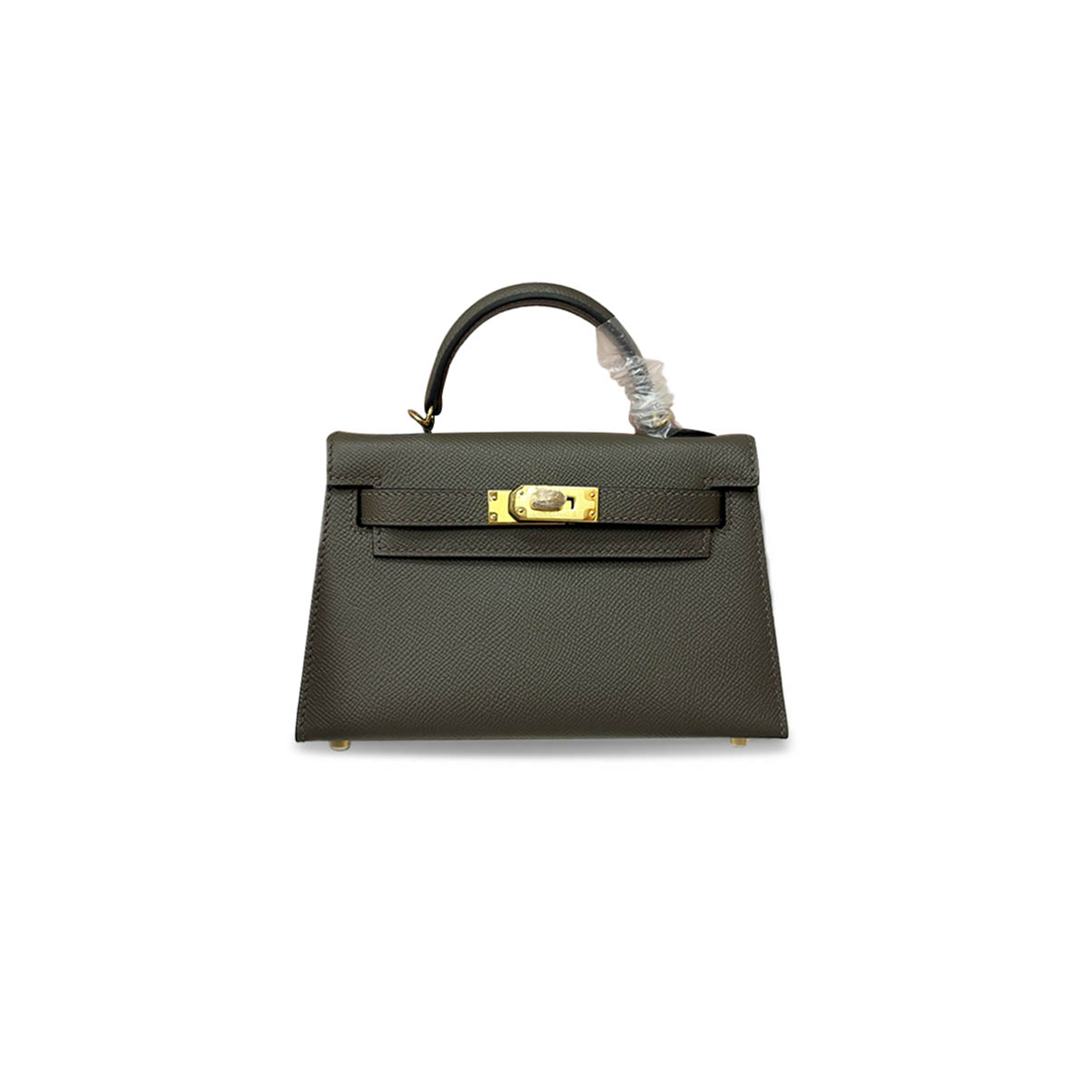 HERMÈS MINI KELLY II EPSOM PEWTER GRAY GOLD BUCKLE (19*12*5.5cm)